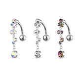 Cascading Crystal Set Bubbles Top Down Reverse Dangle Belly Button Ring