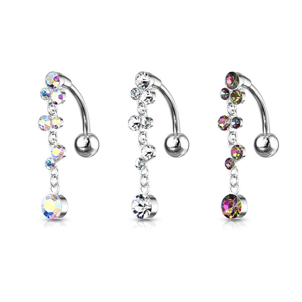 Cascading Crystal Set Bubbles Top Down Reverse Dangle Belly Button Ring