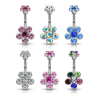 Double Flower Non-Dangle Gem Belly Button Ring