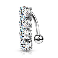 316L Surgical Steel 4 CZ Drop Top Down Reverse Belly Button Rings