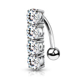 316L Surgical Steel 4 CZ Drop Top Down Reverse Belly Button Rings
