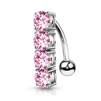 316L Surgical Steel 4 CZ Drop Top Down Reverse Belly Button Rings