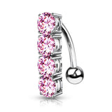 316L Surgical Steel 4 CZ Drop Top Down Reverse Belly Button Rings
