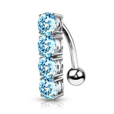 316L Surgical Steel 4 CZ Drop Top Down Reverse Belly Button Rings
