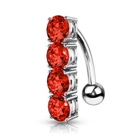 316L Surgical Steel 4 CZ Drop Top Down Reverse Belly Button Rings