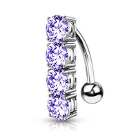316L Surgical Steel 4 CZ Drop Top Down Reverse Belly Button Rings
