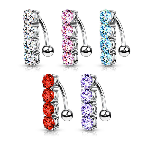 316L Surgical Steel 4 CZ Drop Top Down Reverse Belly Button Rings