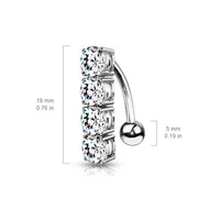 316L Surgical Steel 4 CZ Drop Top Down Reverse Belly Button Rings