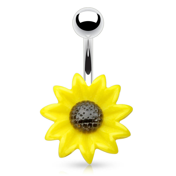 316L Surgical Steel Acrylic Sunflower Belly Button Ring