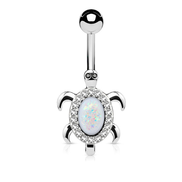 Opal Glitter Center and Crystal Pave Sea Turtle Fixed Navel Ring