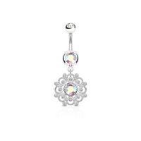 Crystal Paved Vintage Filigree AB Dangle Navel Ring