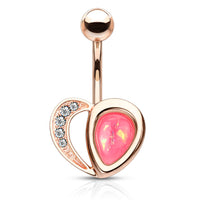 Glitter Opal Heart Pave Gem Fixed Navel Ring