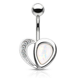 Glitter Opal Heart Pave Gem Fixed Navel Ring