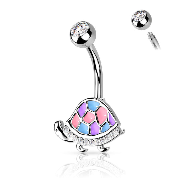 Enamel and Pave CZ Pastel Turtle Fixed Navel Ring