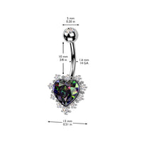 316L Surgical Steel Vitrial Medium CZ Heart Non-Dangle Belly Button Ring with Pave CZ Around the Heart