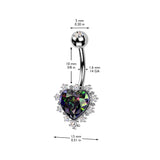 316L Surgical Steel Vitrial Medium CZ Heart Non-Dangle Belly Button Ring with Pave CZ Around the Heart