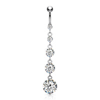 5 Round Solitaire CZ Vertical Drop Dangle Navel Ring