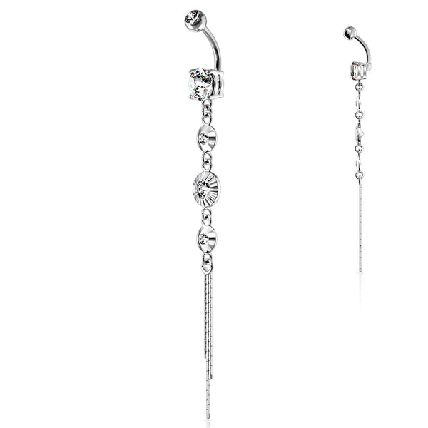 CZ Centered Drop Dangle with Chain End Navel Ring