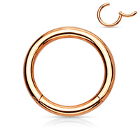 High Quality Precision Rose Gold PVD over 316L Surgical Steel Hinged Segment Seamless Hoop in Various Sizes