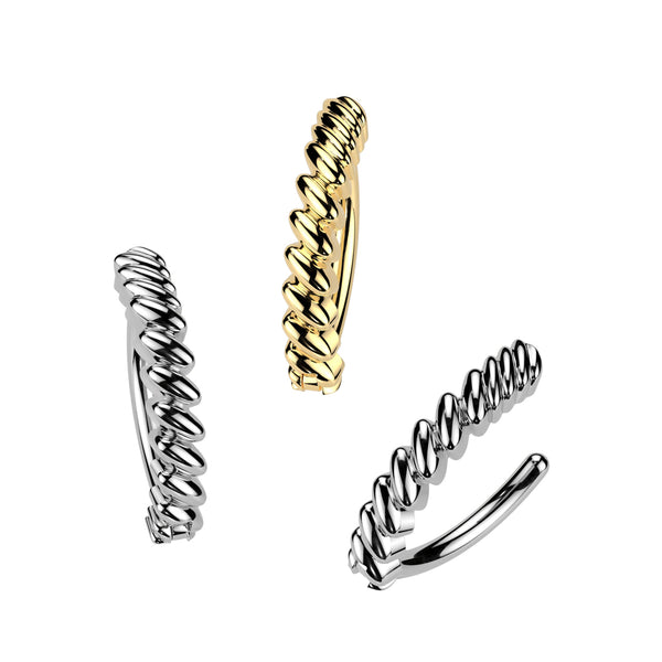 316L Surgical Steel Twisted Bar Hinged Belly Button Clicker Navel Ring