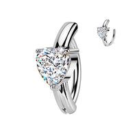 316L Surgical Steel CZ Heart Hinged Belly Button Clicker Ring