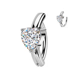 316L Surgical Steel CZ Heart Hinged Belly Button Clicker Ring