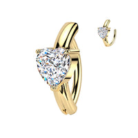316L Surgical Steel CZ Heart Hinged Belly Button Clicker Ring