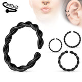 Braided Gold or Black IP Over 316L Surgical Steel Annealed Split Ring Nose Hoop in Various Sizes