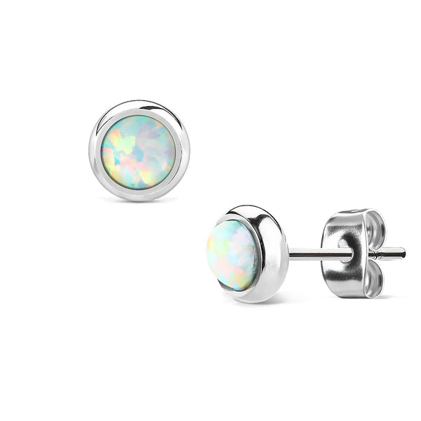 Pair of Opal Bezel Set Surgical Steel Earrings Studs