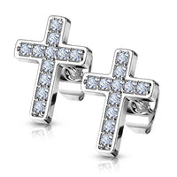 Surgical Steel Pair of CZ Paved Cross Stud Earrings