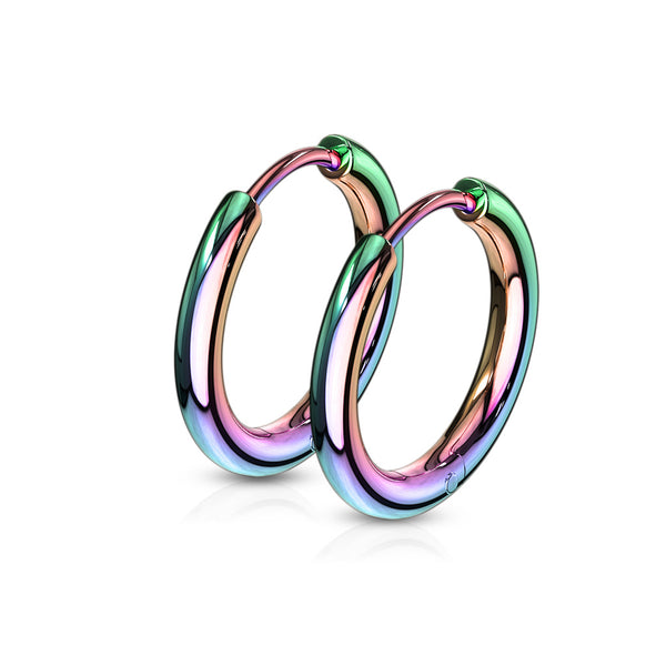 Pair of 316L Surgical Steel Hinge Action Hoop Earrings with Rainbow PVD