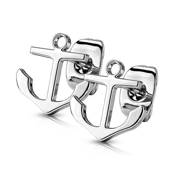 Pair of Anchor Hand Polished 316L Surgical Steel Post Earring Studs