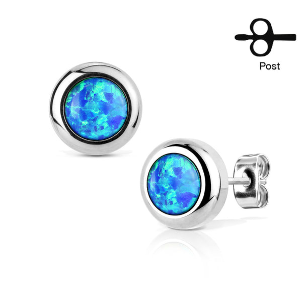 Pair of Surgical Steel Bezel Set Large Opal Stud Earrings