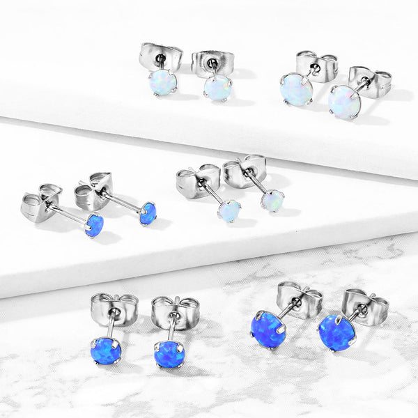 Pair of Prong Set Opal Surgical Steel Stud Earrings