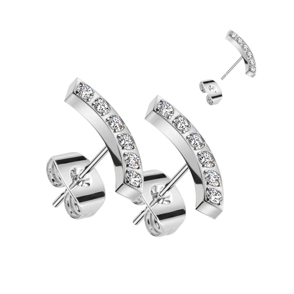 Pair of Curved Pave Surgical Steel Earring Studs