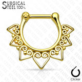Tribal Fan Hearts All 316L Surgical Steel Septum Clicker