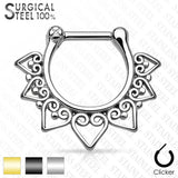 Tribal Fan Hearts All 316L Surgical Steel Septum Clicker