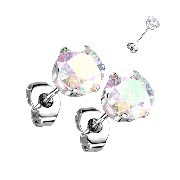 Pair of AB Gem 316L Surgical Steel Roung CZ Gem Earrings