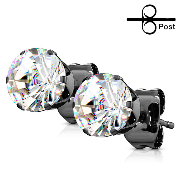 Pair of Black IP Plated 316L Surgical Steel Round CZ Stud Earrings