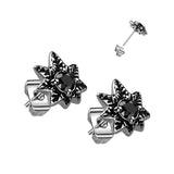 Pair of 316L Surgical Steel Black CZ Pot Leaf Stud Earrings