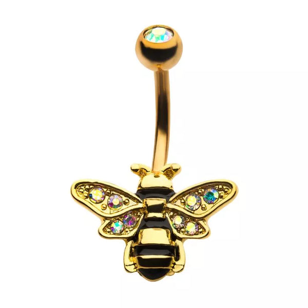 Gold PVD with AB CZ Bee Fixed Navel Ring