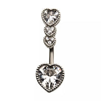 Clear Triple Heart CZ Top Fixed Gem Navel Ring