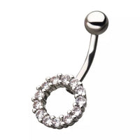 Pave Gem Circle Cut Out Shape Fixed Clear CZ Navel Ring