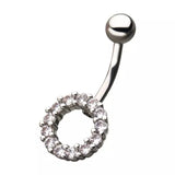 Pave Gem Circle Cut Out Shape Fixed Clear CZ Navel Ring