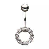 Pave Gem Circle Cut Out Shape Fixed Clear CZ Navel Ring