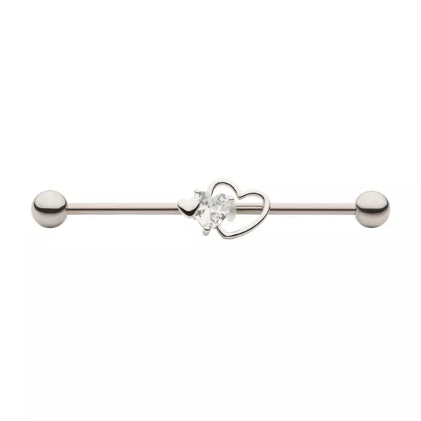 Triple Heart with Clear CZ and 5 mm Ball Industrial Barbell