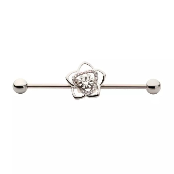Flower Bud with Clear CZ and 5mm Ball Industrial Barbell