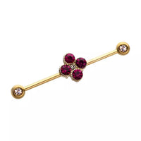 4 Pink Gem Cluster Flower Gold PVD 14 Gauge Industrial Barbell