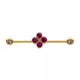 4 Pink Gem Cluster Flower Gold PVD 14 Gauge Industrial Barbell