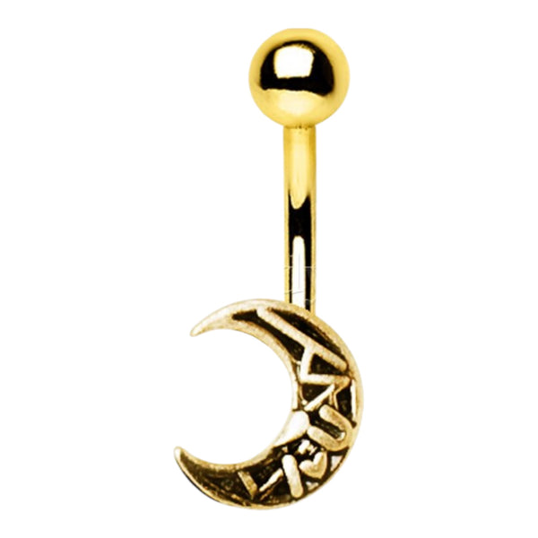 Gold Plated Henna Crescent Moon Non-Dangle Navel Belly Button Ring